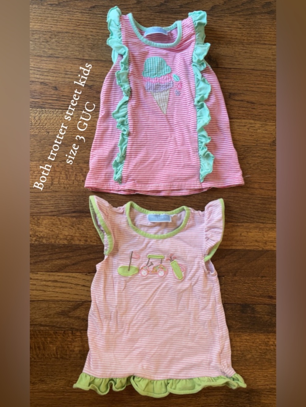 Cute Pink & Mint (golf and ice cream) Ruffle Trotter Street Tops (Set of 2), 3T